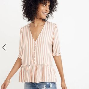 Madewell Courtyard Ruffle-Hem Top in Stripe SZ M